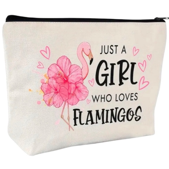 Just a Girl Who Loves Flamingos Canvas Makeup Bag NEW - Picture 1 of 11